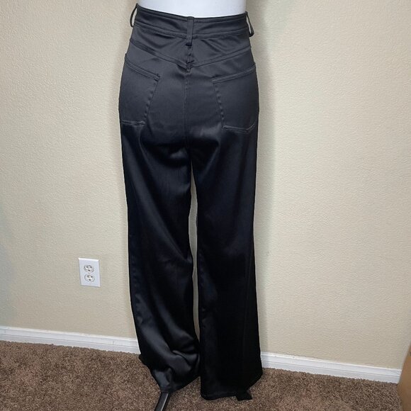Jessica Allen Black Satin Wide Leg Trousers High Waisted Size 10 - Picture 5 of 10